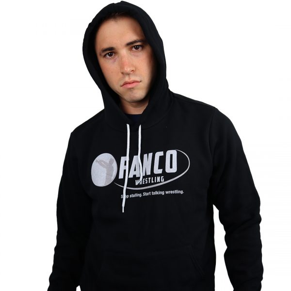 fanco wrestling classic logo hoodie, black hood up